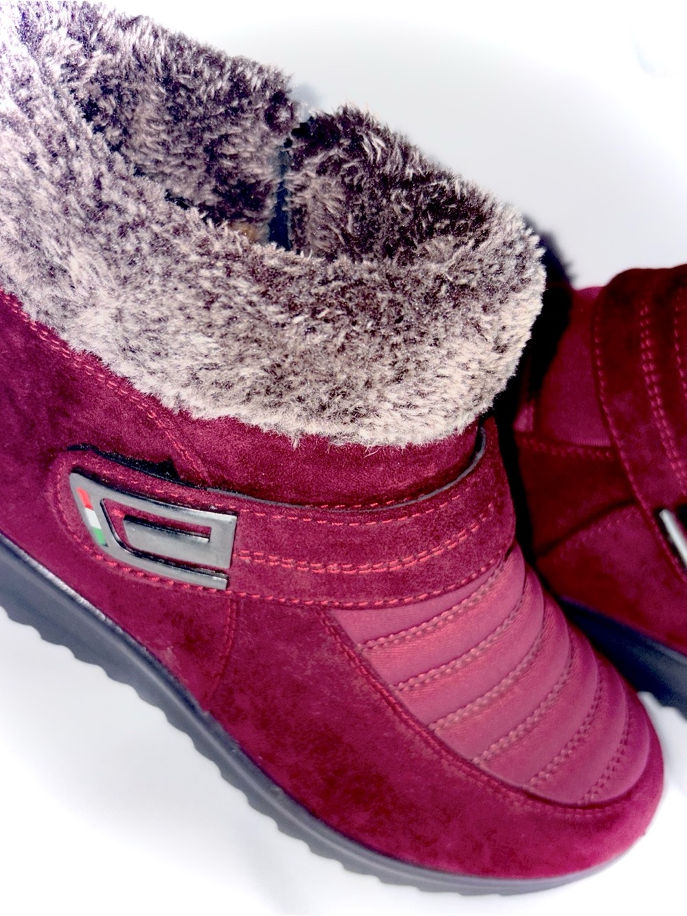 Women's Burgundy Faux-Fur Winter Ankle Boots